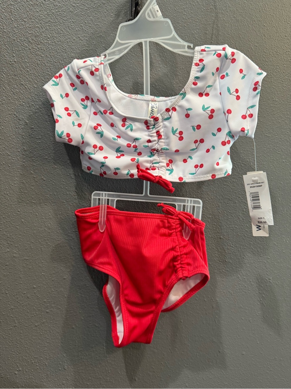 Wallflower Cherryr Print Swim Set in Red, White & Teal